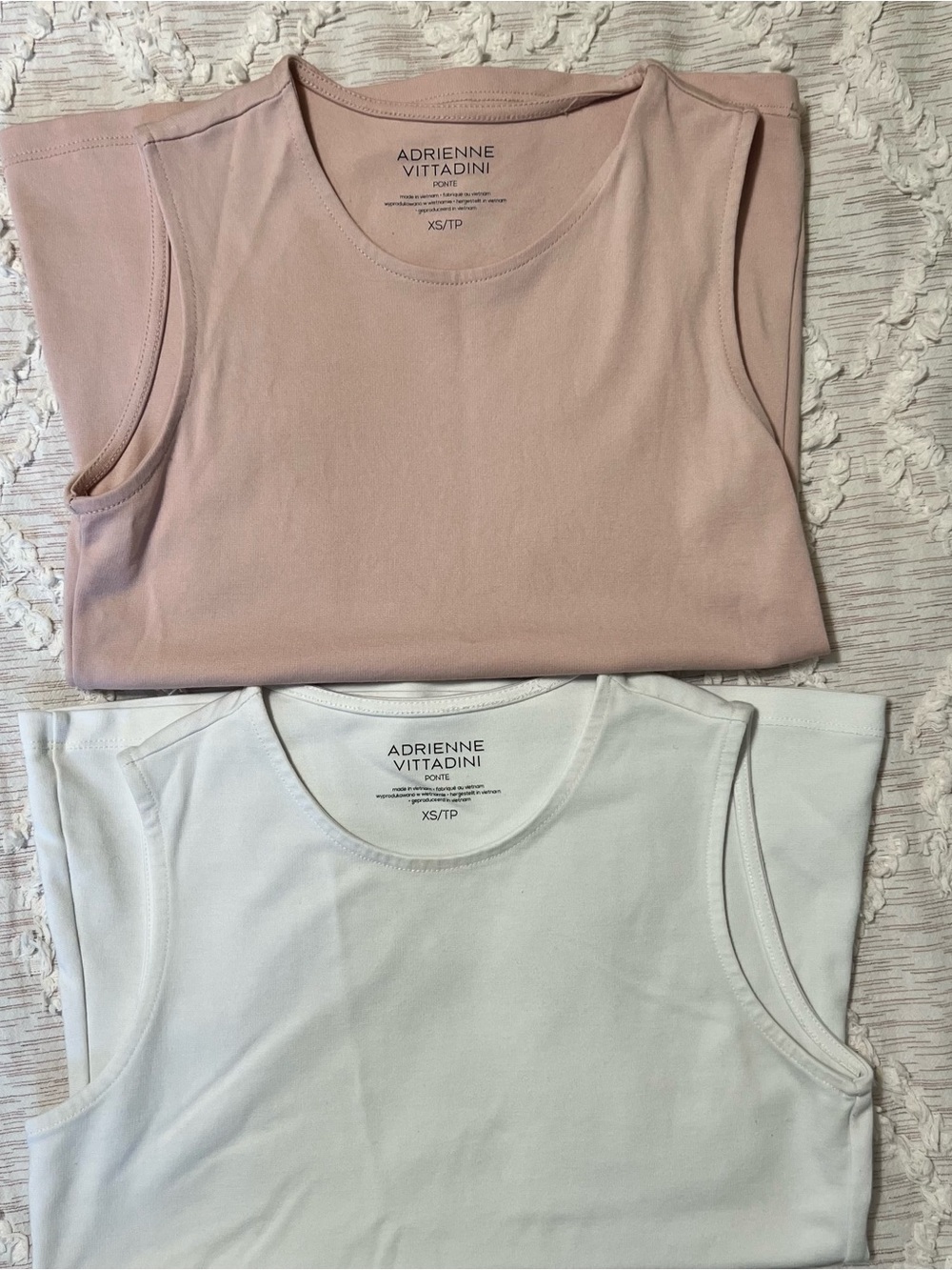 Adrienne Vittadini Scoop Neck Sleeveless Tops - Blush Pink & White Size XS